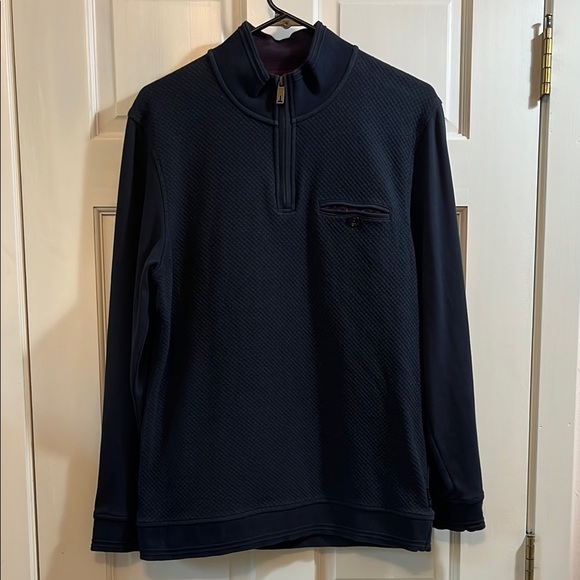 Ted Baker London Textured Blue Quarter Zip Up Pullover Sweater - Size Medium - Picture 1 of 12